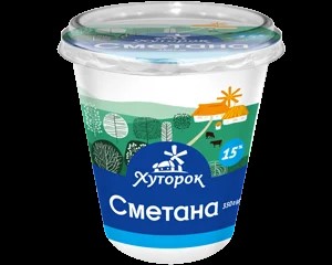 Сметана ХУТОРОК стакан пластиковий, 15%, 350г